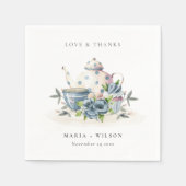 可愛エレガントいアクアブルーフローラティーポット結婚カップ スタンダードカクテルナプキン (正面)