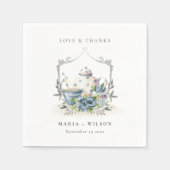 可愛エレガントいアクアブルーフローラティーポット結婚カップ スタンダードカクテルナプキン (正面)