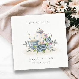 可愛エレガントいアクアブルーフローラティーポット結婚カップ スタンダードカクテルナプキン