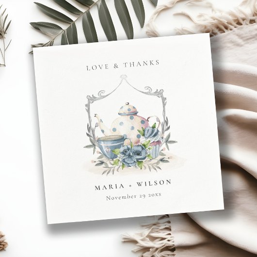 可愛エレガントいアクアブルーフローラティーポット結婚カップ スタンダードカクテルナプキン