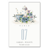 可愛エレガントいアクアブルーフローラティーポット結婚カップ テーブルナンバー (裏面)