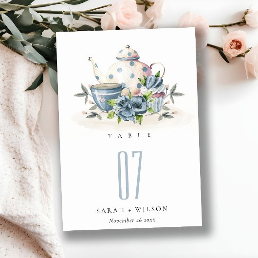 可愛エレガントいアクアブルーフローラティーポット結婚カップ テーブルナンバー