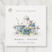 可愛エレガントいアクアブルーフローラティーポット結婚カップ フェイバータグ (正面)