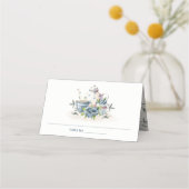 可愛エレガントいアクアブルーフローラティーポット結婚カップ プレイスカード (裏面)