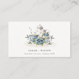 可愛エレガントいアクアブルーフローラティーポット結婚カップ プレイスカード