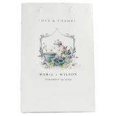 可愛エレガントいアクアブルーフローラティーポット結婚カップ ミディアムペーパーバッグ (正面)