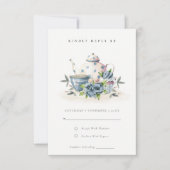 可愛エレガントいアクアブルーフローラティーポット結婚カップ 出欠カード (正面)