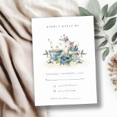 可愛エレガントいアクアブルーフローラティーポット結婚カップ 出欠カード