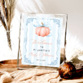 可愛エレガントいカボチャ青い弓ベビーシャワー ポスター