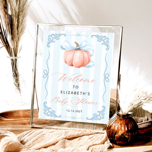 可愛エレガントいカボチャ青い弓ベビーシャワー ポスター