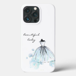 可愛エレガントいガーリー青いモダン花とドレス iPhone 13 PROケース