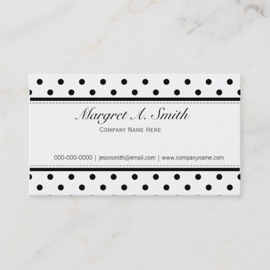 可愛エレガントいクラシックB&W水玉模様事業 名刺 (正面)