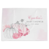 可愛エレガントいグリッターピンクカボチャ赤ちゃんガールシャワー ラージペーパーバッグ (正面)