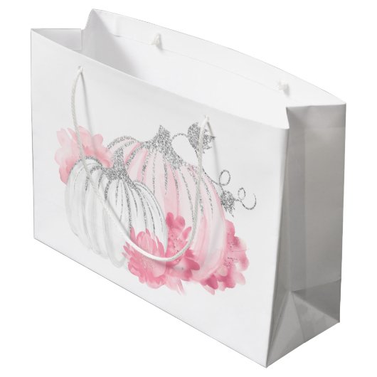 可愛エレガントいグリッターピンクカボチャ赤ちゃんガールシャワー ラージペーパーバッグ (裏面アングル)