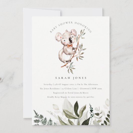 可愛エレガントいコアラ紅葉ベビーシャワー招待状 サンキューカード (正面)