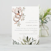 可愛エレガントいコアラ葉Any年齢誕生日招待状 サンキューカード (スタンド正面)