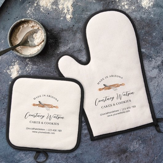 可愛エレガントいシックなウォーターカラーウィスクベーカリーブランド 鍋つかみ&鍋敷きセット