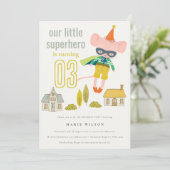 可愛エレガントいスーパーヒーローマウスおもしろい子供の誕生日 招待状 (スタンド正面)