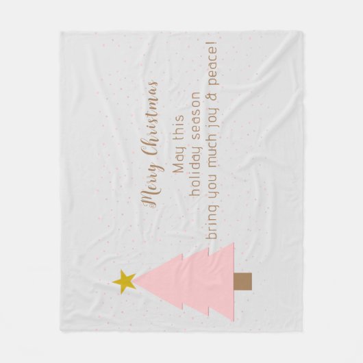 可愛エレガントいソロピンクのクリスマスツリー、ゴールデンスター フリースブランケット (正面)