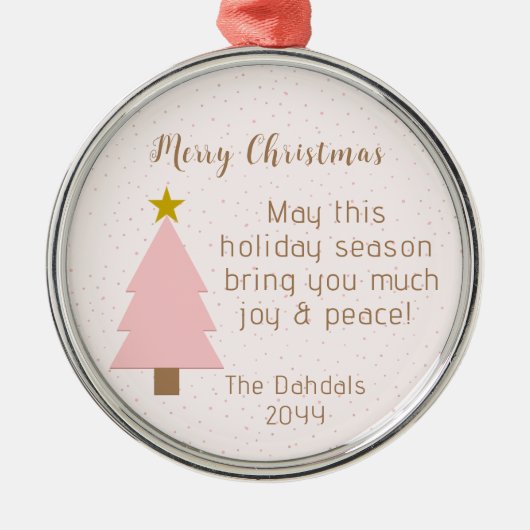 可愛エレガントいソロピンクのクリスマスツリー、ゴールデンスター メタルオーナメント (正面)