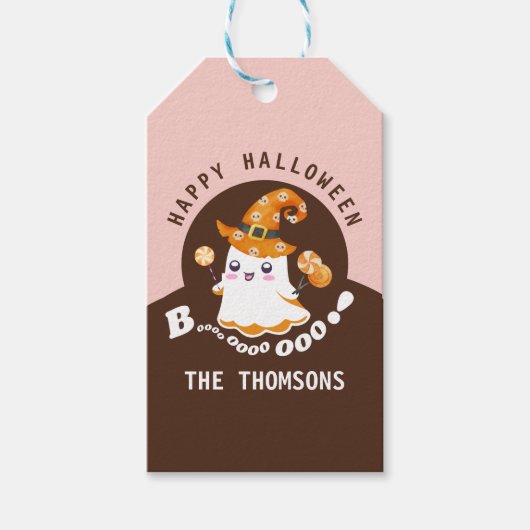 可愛エレガントいハロウィーンブーティーブー幽霊 ギフトタグ (正面)