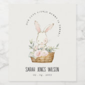 可愛エレガントいバニーのフローラ子供の誕生日 ワインラベル (シングルラベル)