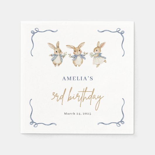 可愛エレガントいバニー・キッド復活祭3回目の誕生日パーティー スタンダードカクテルナプキン (正面)