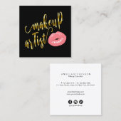 可愛エレガントいパステルのピンクの唇金ゴールドメイクアーティスト スクエア名刺 (正面/裏面)