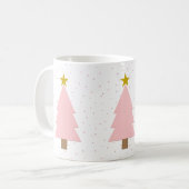 可愛エレガントいピンクのクリスマスツリー、ゴールデンスターズ コーヒーマグカップ (正面左)