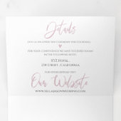 可愛エレガントいピンクのパステル色の写真結婚 三つ折り招待状 (内部最初)