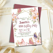 可愛エレガントいピンクのフローラ蝶65歳の誕生日 招待状