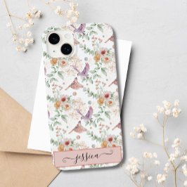 可愛エレガントいピンクのフローラ野花鳥カスタム Case-Mate iPhone 14 PLUSケース