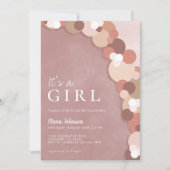 可愛エレガントいピンクの女の子の赤ちゃんシャワー 招待状 (正面)
