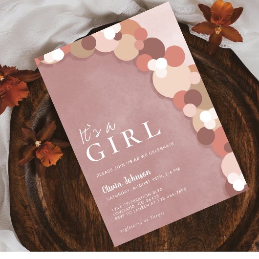 可愛エレガントいピンクの女の子の赤ちゃんシャワー 招待状