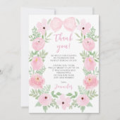 可愛エレガントいピンクの弓フローラ女の子シャワー サンキューカード (正面)