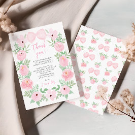 可愛エレガントいピンクの弓フローラ女の子シャワー サンキューカード