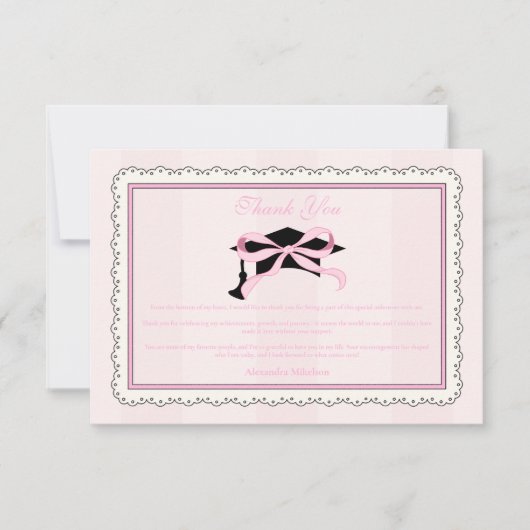 可愛エレガントいピンクコケット弓卒業 サンキューカード (正面)