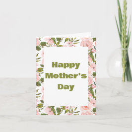 可愛エレガントいピンク色の緑のフローラハッピーマザーズの日 カード