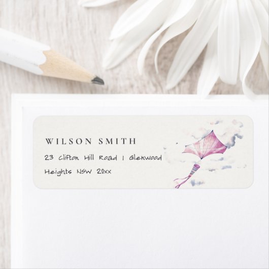 可愛エレガントいピ飛んでいるックカイトスカイクラウドアドレス ラベル (インサイチュ)