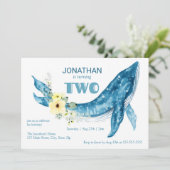 可愛エレガントいブルーホエールイエローフローラ2nd誕生日 招待状 (スタンド正面)