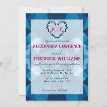 可愛エレガントいブルーモダンピンク結婚式招待状