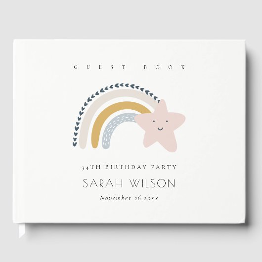 可愛エレガントいブルー赤面レインボースター子供の誕生日 ゲストブック (正面)