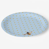 可愛エレガントいミツバチと青い金ゴールドの水玉模様 ペーパープレート (アングル)