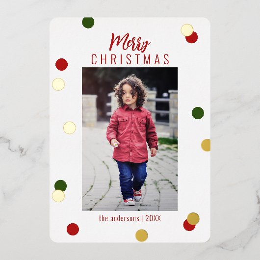 可愛エレガントいメリークリスマスカスタム写真 箔シーズンカード (正面)