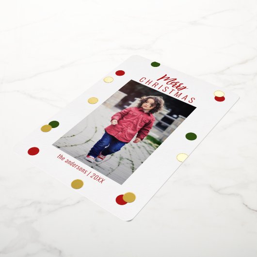 可愛エレガントいメリークリスマスカスタム写真 箔シーズンカード (回転した状態)