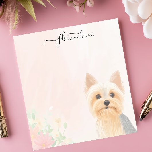 可愛エレガントいヨークシャーテリア水彩フローラパーソナライズされた ノートパッド