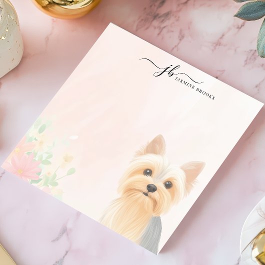 可愛エレガントいヨークシャーテリア水彩フローラパーソナライズされた ノートパッド