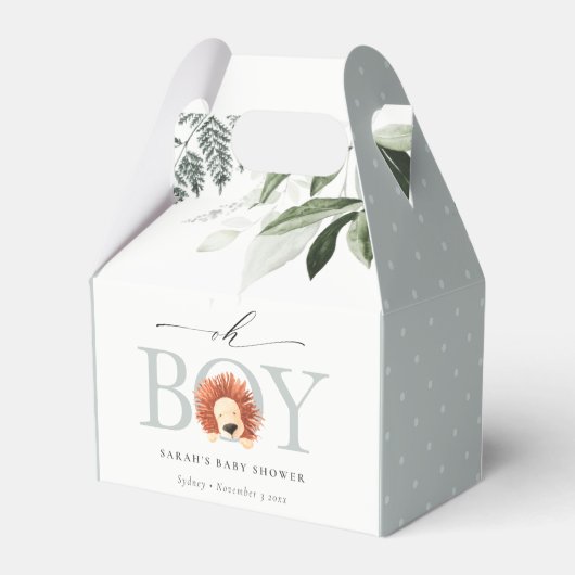 可愛エレガントいライオンの葉Oh男の子の赤ちゃんシャワー フェイバーボックス (裏面サイド)