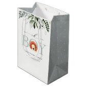 可愛エレガントいライオンの葉Oh男の子の赤ちゃんシャワー ミディアムペーパーバッグ (裏面アングル)