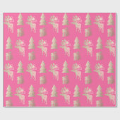 可愛エレガントい光バラ金ゴールドクリスマスパターン ラッピングペーパー (フラット)